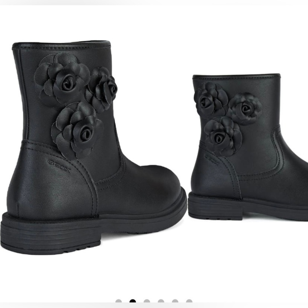 NWT Geox Girls Respira Eclair Leather Boots Roses Size 35 Black.